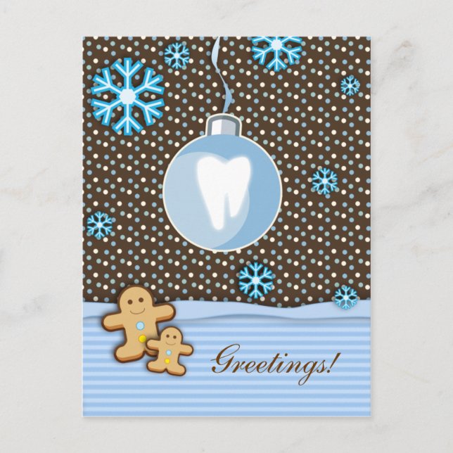 Dental Christmas Postcard Gingerbread Blue (Front)