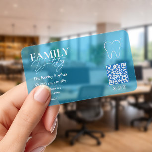 Dental Clinic Cosmetic Dentist Blue Transparent QR Clear Business Cards