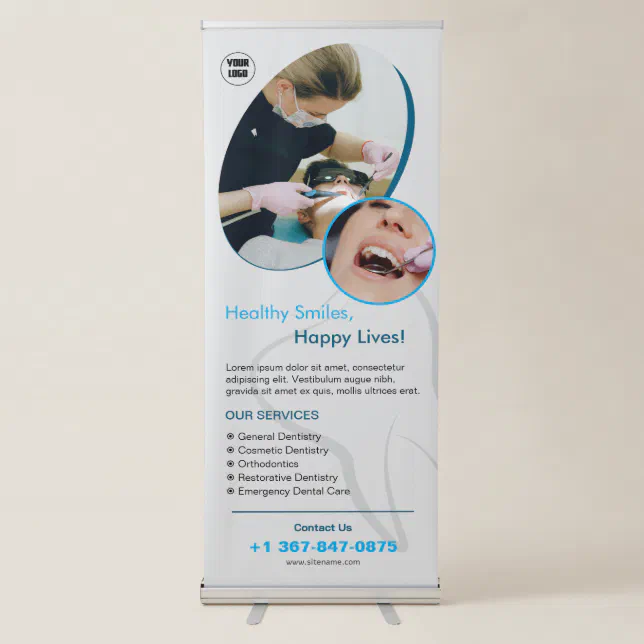Dental Clinic Custom Vertical Retractable Banner | Zazzle