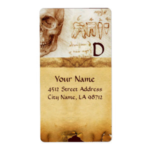 DENTAL CLINIC ,DENTIST MONOGRAM ,Antique Parchment Label