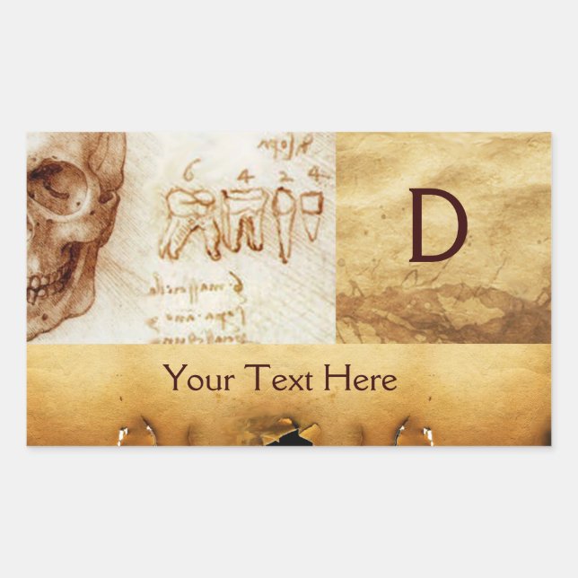 DENTAL CLINIC ,DENTIST MONOGRAM ,Antique Parchment Rectangular Sticker (Front)