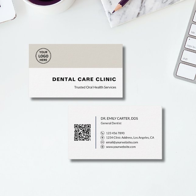 Dental Clinic Dentist Professional Logo QR Code Business Card (Dental Clinic Dentist Professional Logo QR Code Business Card)