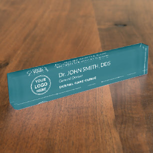 Dental Clinic Dentist Teal Professional Logo Desk Name Plate