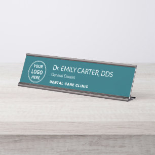 Dental Clinic Dentist Teal Professional Logo Desk Name Plate