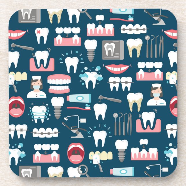Dental Clinic Office Pattern Beverage Coaster (Front)