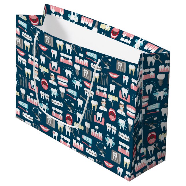 Dental Clinic Office Pattern Large Gift Bag (Front Angled)