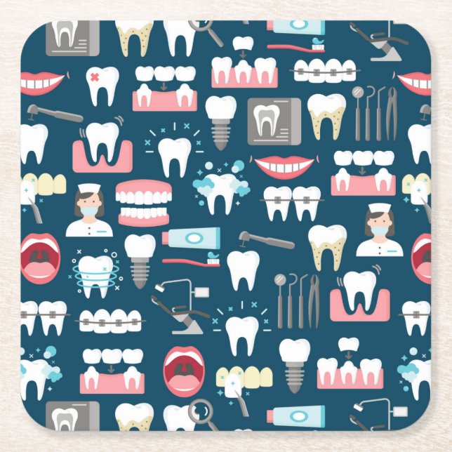 Dental Clinic Office Pattern Square Paper Coaster (Front)
