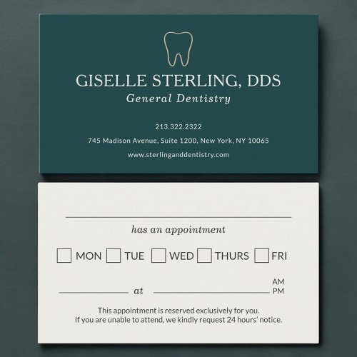 Dental Clinic Teal Green Office Appointment Card