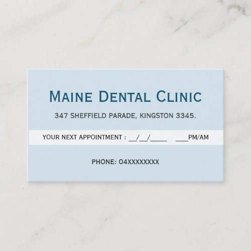 Dental Clinic Tooth Appointment Reminder Card Blue