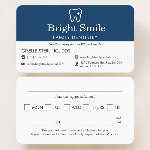 Dental Clinic Visit Reminder Appointment Business Card