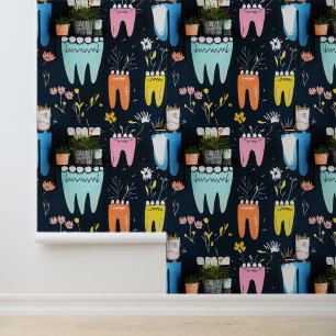 Dental Clinic Wall Decor Colorful Tooth & Flowers