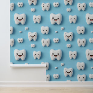 Dental Clinic Wall Decor White Smiling Face Tooth  Wallpaper