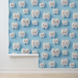 Dental Clinic Wall Decor White Smiling Face Tooth  Wallpaper