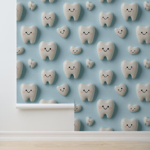 Dental Clinic Wall Decor White Smiling Face Tooth  Wallpaper