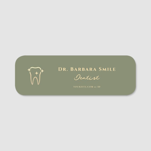 Dental Cosmetic Aesthetic Dentist Sage  Name Tag (Front)
