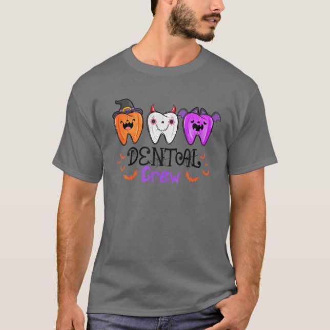 Dental Crew Tooth Halloween Funny Dentist Assistan T-Shirt (Front)