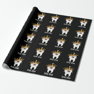 Dental Crown Funny Tooth Pun Dark BG Wrapping Paper