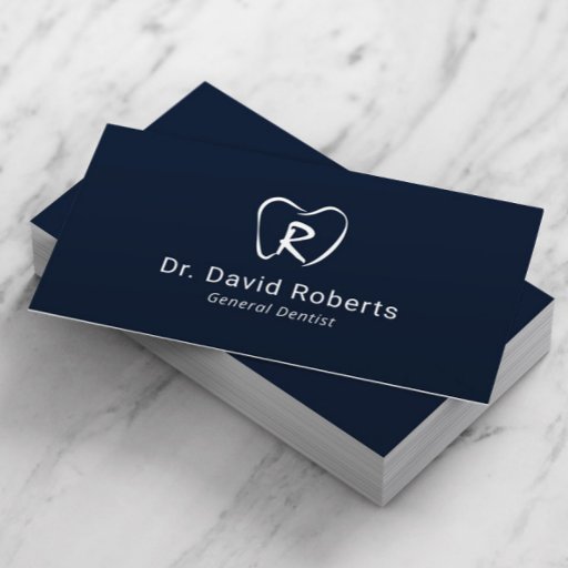 Customizable Dental Custom Tooth Logo Navy Blue Dentist Business Card