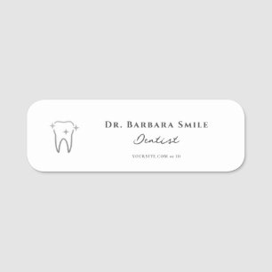 Dental Dentist Aesthetic Silver Tooth White Clean Name Tag