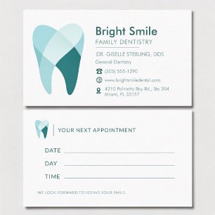 Dental Dentist Teal Tooth Office Appointment Business Card