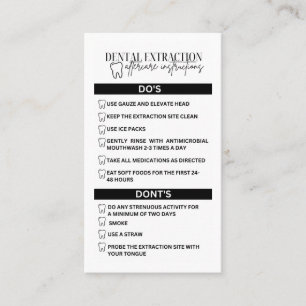 Dental Extraction Aftercare Tooth Instruction Card