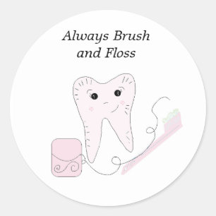 Dental Floss and Tooth Design Classic Round Sticker