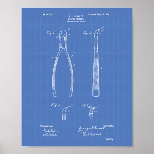 Dental Forceps 1901 Patent Art Blueprint Poster