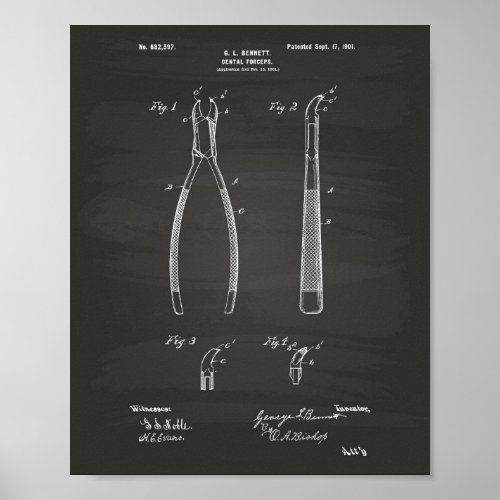 Dental Forceps 1901 Patent Art Chalkboard Poster
