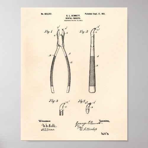 Dental Forceps 1901 Patent Art Old Peper Poster