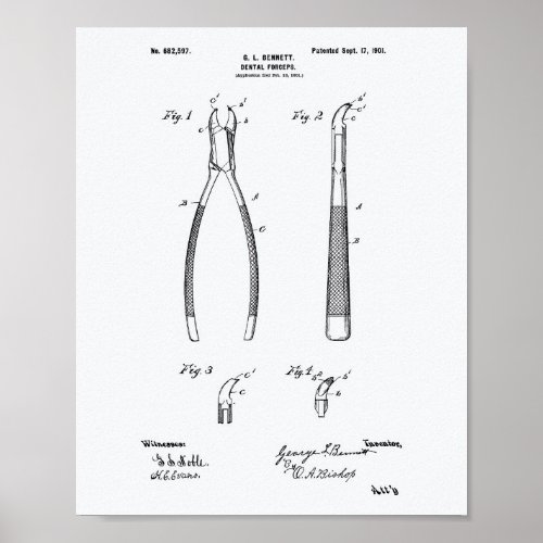 Dental Forceps 1901 Patent Art White Paper Poster
