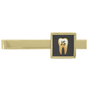 Dental Gold Tooth Initials Professional Dentist Gold Finish Tie Clip