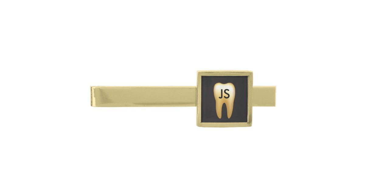 Dental Gold Tooth Initials Professional Dentist Gold Finish Tie