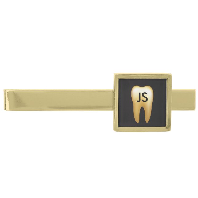 Dental Gold Tooth Initials Professional Dentist Gold Finish Tie Clip (Front)