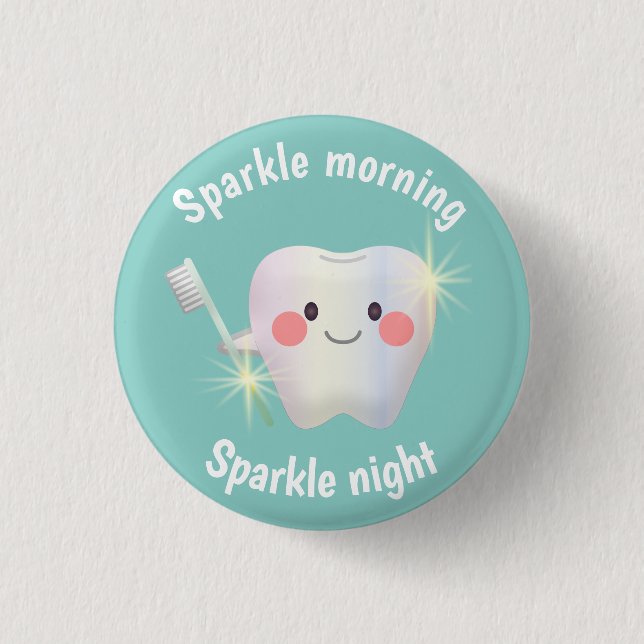 Dental Hygiene Happy Tooth Sparkle Button (Front)