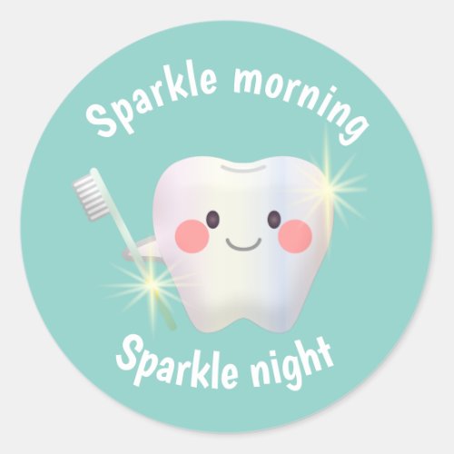 Dental Hygiene Happy Tooth Sparkle Classic Round Sticker