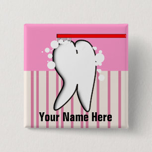 Dental Hygienist Big Tooth Name Badge Pinback Button
