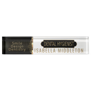 Dental 🦷 Hygienist Black, White & Gold Desk Name Plate