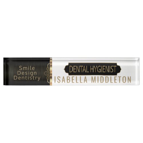 Dental  Hygienist Black White  Gold Desk Name Plate