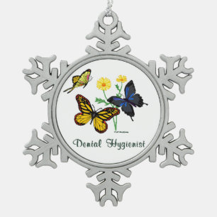 Dental Hygienist Butterflies Snowflake Pewter Christmas Ornament