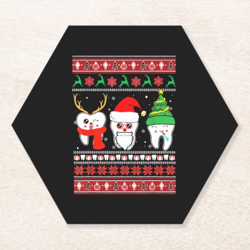 Dental Hygienist Dentist Ugly Christmas Sweater Paper Coaster