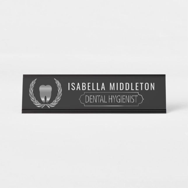 Dental Hygienist - in Black and Silver Desk Name Plate (Front)