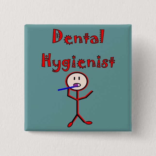 Dental Hygienist Stick Person With Toothbrush Pinback Button (Front)