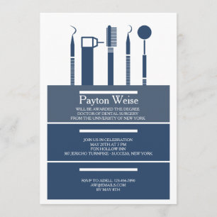 Dental Instruments Graduation Navy Blue Invitation