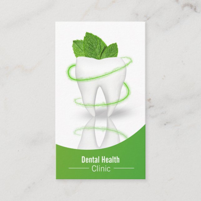 Dental Medical Mint Leaf Tooth - Business Card (Front)