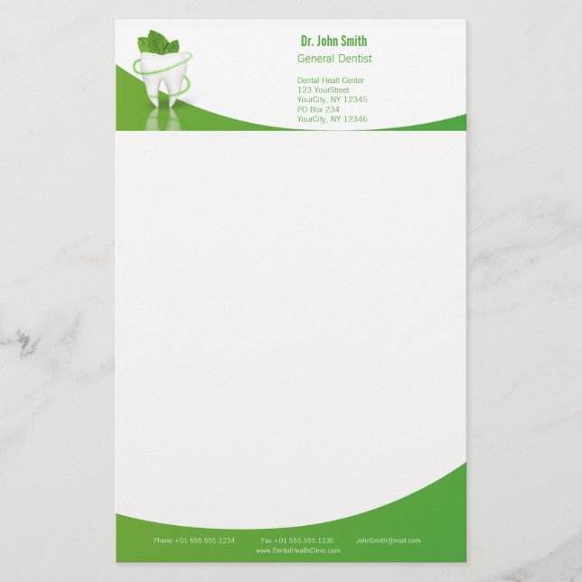 Dental Medical Mint Leaf Tooth - Stationery (Front)