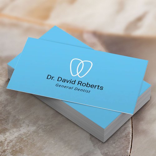 Dental Minimalist Tooth Logo Dentist Plain Blue Business Card