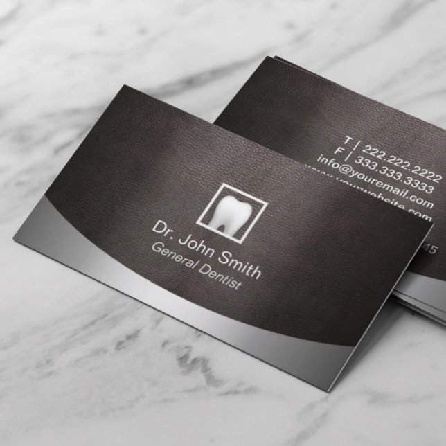 Dental Modern Leather & Metal Dentist Business Card (Creator Uploaded)