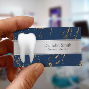 Dental Modern Navy Gold Marble Silver Dentist Business Card