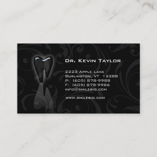 Dental Molar Business Card Black White swirls