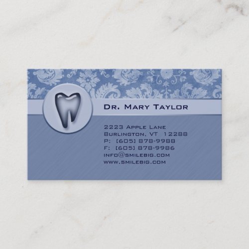 Dental Molar Business Card Damask Blue 2 stripes